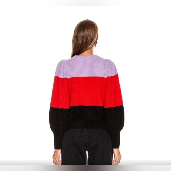 A.L.C. Sammy Puff Sleeve Sweater Size Medium Colorblock Purple Red Wool Cashmere - Picture 2 of 9